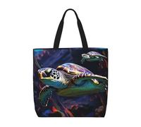 NBSKSDLK A colorful tropical sea turtle Tote Bag Travel Large Shoulder Bag with Zipper Gifts for Women Casual Tote's Handbags Waterproof Beach Bags Lightweight Work Laptop Bag Reusable Grocery Bag