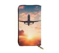 NBSKSDLK Airplane Sunset Sky Leather Wallet RFID Blocking Credit Card Case Large Capacity Money Organizer with Zipper Pocket - Slim Minimalist Cash Wallet for Men Women Phone Clutch Gift