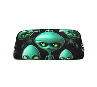 NBSKSDLK Aliens Makeup Bag for Women Men Pencil Pouch Travel Small Cosmetic Bag Zippered Toiletry Bags Aesthetic Pen Bags Leather Coin Pouch Purse, Silver, One size