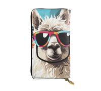 NBSKSDLK Alpaca wearing sunglasses Leather Wallet RFID Blocking Credit Card Case Large Capacity Money Organizer with Zipper Pocket - Slim Minimalist Cash Wallet for Men Women Phone Clutch Gift