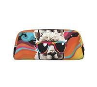 NBSKSDLK Alpaca wearing sunglasses Makeup Bag for Women Men Pencil Pouch Travel Small Cosmetic Bag Zippered Toiletry Bags Aesthetic Pen Bags Trendy Storage Bags Leather Coin Pouch Purse, Gold, One
