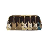 NBSKSDLK Art Guitar Pattern Makeup Bag for Women Men Pencil Pouch Travel Small Cosmetic Bag Zippered Toiletry Bags Aesthetic Pen Bags Trendy Storage Bags Leather Coin Pouch Purse, Gold, One Size