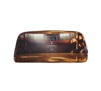 NBSKSDLK Basketball court Makeup Bag for Women Men Pencil Pouch Travel Small Cosmetic Bag Zippered Toiletry Bags Aesthetic Pen Bags Trendy Storage Bags Leather Coin Pouch Purse, Gold, One size