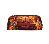 NBSKSDLK Basketball logo with flames Makeup Bag for Women Men Pencil Pouch Travel Small Cosmetic Bag Zippered Toiletry Bags Aesthetic Pen Bags Trendy Storage Bags Leather Coin Pouch Purse, Silver, One