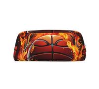 NBSKSDLK Basketball logo with flames Makeup Bag for Women Men Pencil Pouch Travel Small Cosmetic Bag Zippered Toiletry Bags Aesthetic Pen Bags Trendy Storage Bags Leather Coin Pouch Purse, Gold, One