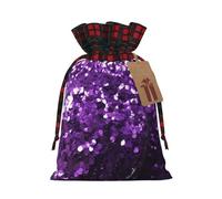 NBSKSDLK Beautiful Purple Glitter Christmas Gift Bags with Tags & Ribbon Ties, Buffalo Plaid Santa Sack Xmas Treat Pouch Party Favor Bags Drawstring Christmas Sacks for Holiday Presents Storage Small