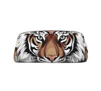 NBSKSDLK Black and white doodle tiger Makeup Bag for Women Men Pencil Pouch Travel Small Cosmetic Bag Zippered Toiletry Bags Aesthetic Pen Bags Trendy Storage Bags Leather Coin Pouch Purse, Silver