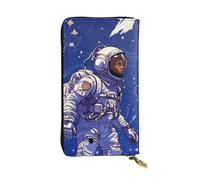 NBSKSDLK Black astronaut on blue Leather Wallet RFID Blocking Credit Card Case Large Capacity Money Organizer with Zipper Pocket - Slim Minimalist Cash Wallet for Men Women Phone Clutch Gift