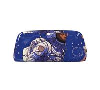 NBSKSDLK Black astronaut on blue Makeup Bag for Women Men Pencil Pouch Travel Small Cosmetic Bag Zippered Toiletry Bags Aesthetic Pen Bags Trendy Storage Bags Leather Coin Pouch Purse, Gold, One Size
