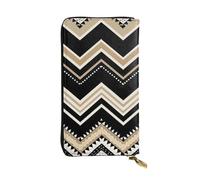 NBSKSDLK Black White Tan Zigzag Leather Wallet RFID Blocking Credit Card Case Large Capacity Money Organizer with Zipper Pocket - Slim Minimalist Cash Wallet for Men Women Phone Clutch Gift