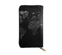 NBSKSDLK Black World Map Leather Wallet RFID Blocking Credit Card Case Large Capacity Money Organizer with Zipper Pocket - Slim Minimalist Cash Wallet for Men Women Phone Clutch Gift