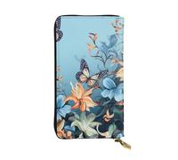 NBSKSDLK Blue butterfly floral Leather Wallet RFID Blocking Credit Card Case Large Capacity Money Organizer with Zipper Pocket - Slim Minimalist Cash Wallet for Men Women Phone Clutch Gift