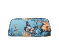 NBSKSDLK Blue butterfly floral Makeup Bag for Women Men Pencil Pouch Travel Small Cosmetic Bag Zippered Toiletry Bags Aesthetic Pen Bags Trendy Storage Bags Leather Coin Pouch Purse, Gold, One Size