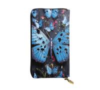NBSKSDLK Blue Butterfly Water Leather Wallet RFID Blocking Credit Card Case Large Capacity Money Organizer with Zipper Pocket - Slim Minimalist Cash Wallet for Men Women Phone Clutch Gift