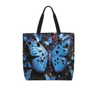 NBSKSDLK Blue Butterfly Water Tote Bag Travel Large Shoulder Bag with Zipper Gifts for Women Casual Tote's Handbags Waterproof Beach Bags Lightweight Work Laptop Bag Reusable Grocery Bag