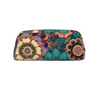 NBSKSDLK Bohemian Flower Makeup Bag for Women Men Pencil Pouch Travel Small Cosmetic Bag Zippered Toiletry Bags Aesthetic Pen Bags Trendy Storage Bags Leather Coin Pouch Purse, Silver, One Size