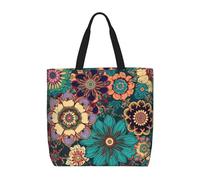NBSKSDLK Bohemian Flower Tote Bag Travel Large Shoulder Bag with Zipper Gifts for Women Casual Tote's Handbags Waterproof Beach Bags Lightweight Work Laptop Bag Reusable Grocery Bag