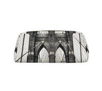 NBSKSDLK Brooklyn Bridge Makeup Bag for Women Men Pencil Pouch Travel Small Cosmetic Bag Zippered Toiletry Bags Aesthetic Pen Bags Trendy Storage Bags Leather Coin Pouch Purse, Gold, One size