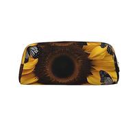 NBSKSDLK butterfly and sunflower Makeup Bag for Women Men Pencil Pouch Travel Small Cosmetic Bag Zippered Toiletry Bags Aesthetic Pen Bags Trendy Storage Bags Leather Coin Pouch Purse, Gold, One Size