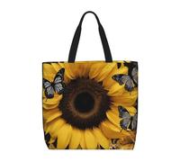 NBSKSDLK butterfly and sunflower Tote Bag Travel Large Shoulder Bag with Zipper Gifts for Women Casual Tote's Handbags Waterproof Beach Bags Lightweight Work Laptop Bag Reusable Grocery Bag