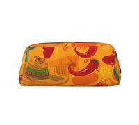 NBSKSDLK Cactus Hat and Chili Pepper Makeup Bag for Women Men Pencil Pouch Travel Small Cosmetic Bag Zippered Toiletry Bags Aesthetic Pen Bags Trendy Storage Bags Leather Coin Pouch Purse, Gold, One