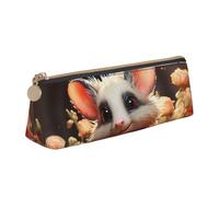 NBSKSDLK Cartoon Opossum and Roses Pencil Case for Women Men Aesthetic Pen Bag, Leather Makeup Bag Travel Small Cosmetic Bag Zippered Pencil Pouch Trendy Office Storage Bags Coin Pouch Purse