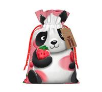 NBSKSDLK Cartoon Strawberry Panda Christmas Gift Bags with Tags & Ribbon Ties, Personalized Santa Sack Xmas Treat Pouch Party Favor Bags Drawstring Christmas Sacks for Holiday Presents Storage Medium