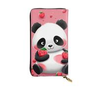 NBSKSDLK Cartoon Strawberry Panda Leather Wallet RFID Blocking Credit Card Case Large Capacity Money Organizer with Zipper Pocket - Slim Minimalist Cash Wallet for Men Women Phone Clutch Gift
