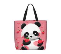 NBSKSDLK Cartoon Strawberry Panda Tote Bag Travel Large Shoulder Bag with Zipper Gifts for Women Casual Tote's Handbags Waterproof Beach Bags Lightweight Work Laptop Bag Reusable Grocery Bag