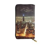 NBSKSDLK Chicago City Leather Wallet RFID Blocking Credit Card Case Large Capacity Money Organizer with Zipper Pocket - Slim Minimalist Cash Wallet for Men Women Phone Clutch Gift