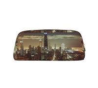 NBSKSDLK Chicago City Makeup Bag for Women Men Pencil Pouch Travel Small Cosmetic Bag Zippered Toiletry Bags Aesthetic Pen Bags Trendy Storage Bags Leather Coin Pouch Purse, Gold, One size