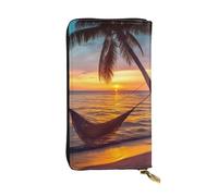 NBSKSDLK Coconut Beach Sunset Hammock Leather Wallet RFID Blocking Credit Card Case Large Capacity Money Organizer with Zipper Pocket - Slim Minimalist Cash Wallet for Men Women Phone Clutch Gift