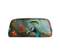 NBSKSDLK Colorful Peacock Makeup Bag for Women Men Pencil Pouch Travel Small Cosmetic Bag Zippered Toiletry Bags Aesthetic Pen Bags Trendy Storage Bags Leather Coin Pouch Purse, Gold, One size
