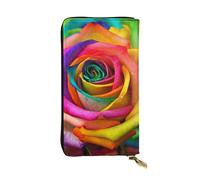 NBSKSDLK Colorful Rose Leather Wallet RFID Blocking Credit Card Case Large Capacity Money Organizer with Zipper Pocket - Slim Minimalist Cash Wallet for Men Women Phone Clutch Gift