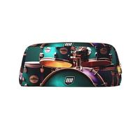 NBSKSDLK Cool Drum Set Makeup Bag for Women Men Pencil Pouch Travel Small Cosmetic Bag Zippered Toiletry Bags Aesthetic Pen Bags Trendy Storage Bags Leather Coin Pouch Purse, Gold, One Size