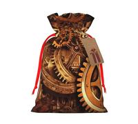 NBSKSDLK Cool Steampunk Gears Christmas Gift Bags with Tags & Ribbon Ties, Personalized Santa Sack Xmas Treat Pouch Party Favor Bags Drawstring Christmas Sacks for Holiday Presents Storage Small
