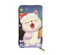 NBSKSDLK Cute Cat Sing Christmas Carols Leather Wallet RFID Blocking Credit Card Case Large Capacity Money Organizer with Zipper Pocket - Slim Minimalist Cash Wallet for Men Women Phone Clutch Gift