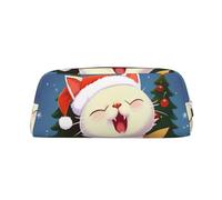 NBSKSDLK Cute Cat Sing Christmas Carols Makeup Bag for Women Men Pencil Pouch Travel Small Cosmetic Bag Zippered Toiletry Bags Aesthetic Pen Bags Trendy Storage Bags Leather Coin Pouch Purse, Silver