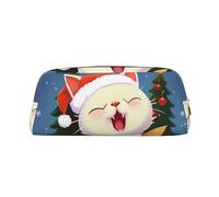 NBSKSDLK Cute Cat Sing Christmas Carols Makeup Bag for Women Men Pencil Pouch Travel Small Cosmetic Bag Zippered Toiletry Bags Aesthetic Pen Bags Trendy Storage Bags Leather Coin Pouch Purse, Gold