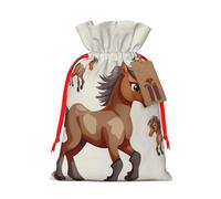 NBSKSDLK Cute Horse Christmas Gift Bags with Tags & Ribbon Ties, Personalized Santa Sack Xmas Treat Pouch Party Favor Bags Drawstring Christmas Sacks for Holiday Presents Storage Medium