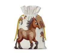 NBSKSDLK Cute Horse Christmas Gift Bags with Tags & Ribbon Ties, Personalized Santa Sack Xmas Treat Pouch Party Favor Bags Drawstring Christmas Sacks for Holiday Presents Storage Small