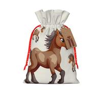 NBSKSDLK Cute Horse Christmas Gift Bags with Tags & Ribbon Ties, Personalized Santa Sack Xmas Treat Pouch Party Favor Bags Drawstring Christmas Sacks for Holiday Presents Storage Medium