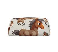 NBSKSDLK Cute Horse Makeup Bag for Women Men Pencil Pouch Travel Small Cosmetic Bag Zippered Toiletry Bags Aesthetic Pen Bags Leather Coin Pouch Purse, Silver, One Size