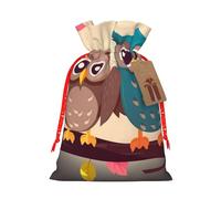 NBSKSDLK Cute Owls Christmas Gift Bags with Tags & Ribbon Ties, Personalized Santa Sack Xmas Treat Pouch Party Favor Bags Drawstring Christmas Sacks for Holiday Presents Storage Small