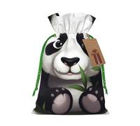 NBSKSDLK Cute Panda Christmas Gift Bags with Tags & Ribbon Ties, Personalized Santa Sack Xmas Treat Pouch Party Favor Bags Drawstring Christmas Sacks for Holiday Presents Storage Small
