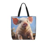 NBSKSDLK Cute Pig Tote Bag Travel Large Shoulder Bag with Zipper Gifts for Women Casual Tote's Handbags Waterproof Beach Bags Lightweight Work Laptop Bag Reusable Grocery Bag