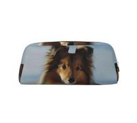 NBSKSDLK cute shetland dog Makeup Bag for Women Men Pencil Pouch Travel Small Cosmetic Bag Zippered Toiletry Bags Aesthetic Pen Bags Trendy Storage Bags Leather Coin Pouch Purse, Silver, One Size