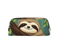 NBSKSDLK Cute Sloth Makeup Bag for Women Men Pencil Pouch Travel Small Cosmetic Bag Zippered Toiletry Bags Aesthetic Pen Bags Leather Coin Pouch Purse, Silver, One Size