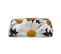 NBSKSDLK Daisy Flower Makeup Bag for Women Men Pencil Pouch Travel Small Cosmetic Bag Zippered Toiletry Bags Aesthetic Pen Bags Trendy Storage Bags Leather Coin Pouch Purse, Gold, One Size