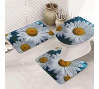 NBSKSDLK Daisy Flowers Bathroom Rugs Sets 3 Piece, Non Slip Absorbent Bath Rug U-Shaped Contour Toilet Rug with Toilet Cover, Memory Foam Bath Mat Set for Luxury Bathroom Decoration
